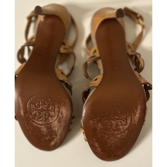 Tory Burch leather Scalloped Cutout Alingback Heels Tan Womens 8.5 - Picture 7 of 10